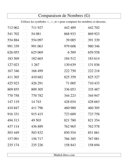 Comparaisons des chiffres jusqu'à 1 000 000 rapprochés (version SI) (G)