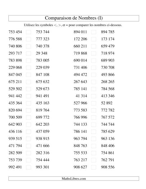 Comparaisons des chiffres jusqu'à 1 000 000 rapprochés (version SI) (I)