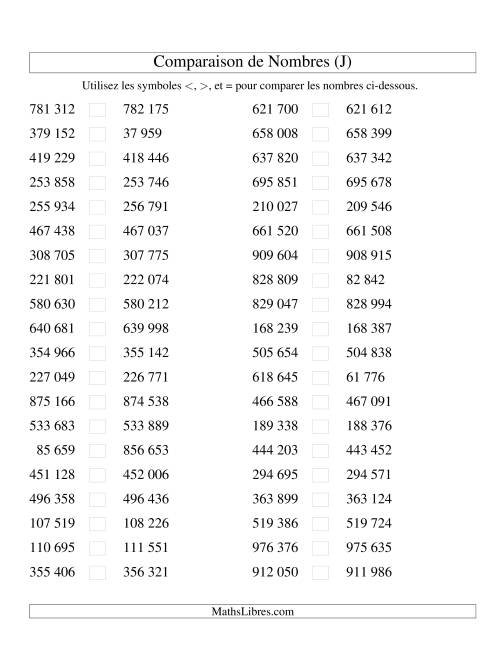 Comparaisons des chiffres jusqu'à 1 000 000 rapprochés (version SI) (J)