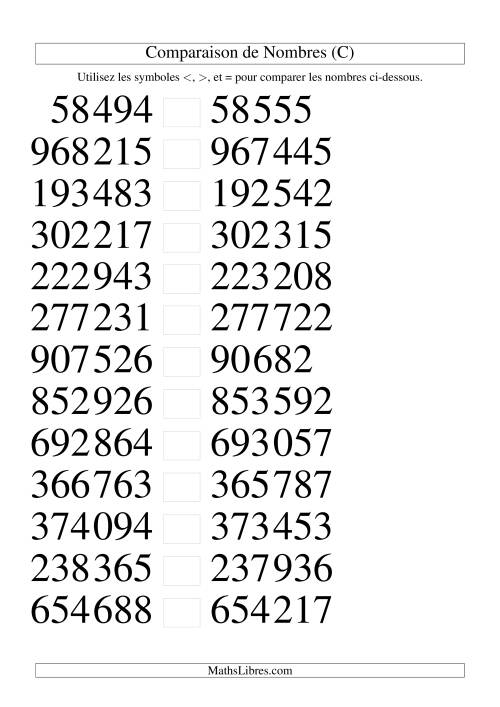 Comparaisons des chiffres jusqu'à 1 000 000 rapprochés (version SI) (C)