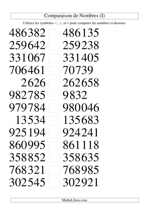 Comparaisons des chiffres jusqu'à 1 000 000 rapprochés (version SI) (I)