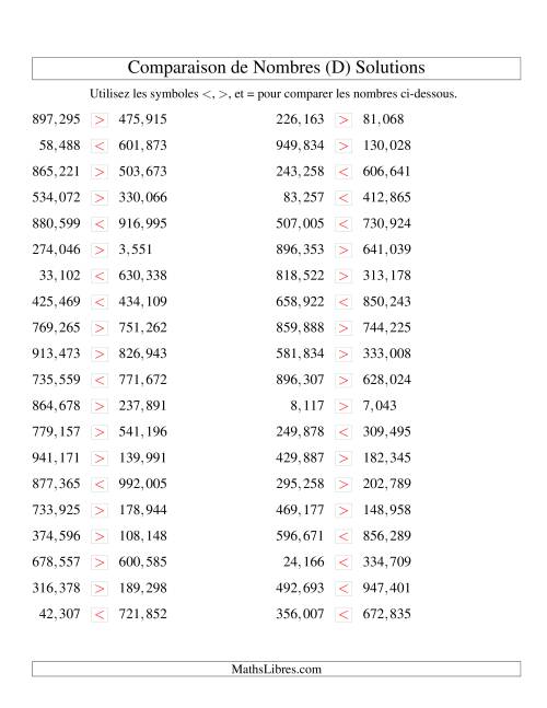 Comparaisons des chiffres jusqu'à 1,000,000 (version US) (D) page 2