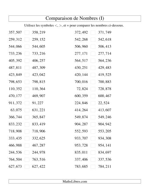 Comparaisons des chiffres jusqu'à 1,000,000 rapprochés (version US) (I)