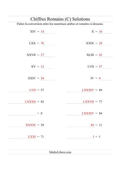 Conversion de chiffres romains jusqu'à 100 (format compact) (C) page 2