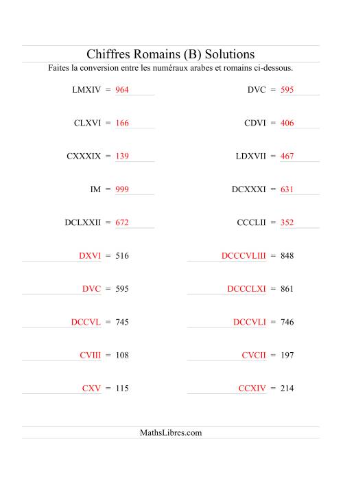 Conversion de chiffres romains jusqu'à 1000 (format compact) (B) page 2
