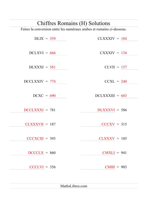 Conversion de chiffres romains jusqu'à 1000 (format compact) (H) page 2