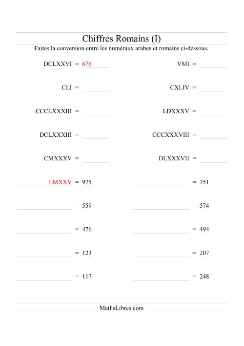 Conversion de chiffres romains jusqu'à 1000 (format compact) (I)