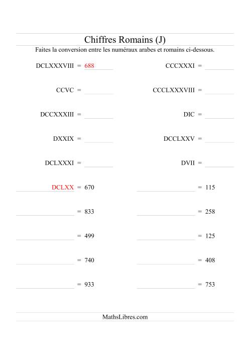 Conversion de chiffres romains jusqu'à 1000 (format compact) (J)