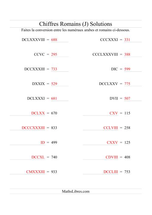 Conversion de chiffres romains jusqu'à 1000 (format compact) (J) page 2