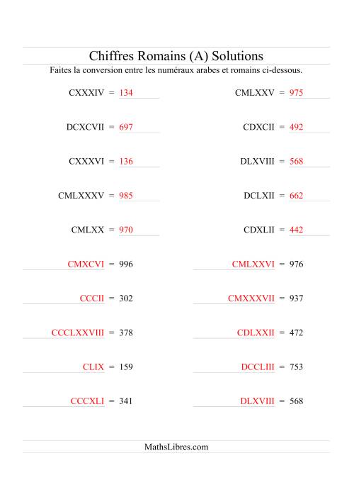 Conversion de chiffres romains jusqu'à 1000 (format standard) (A) page 2