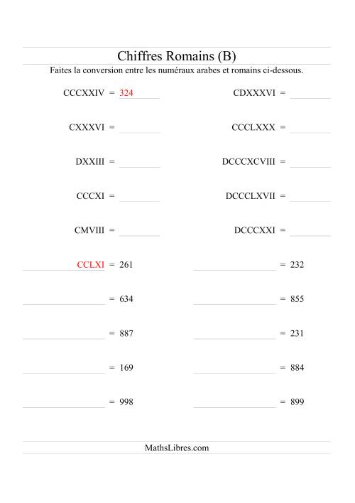 Conversion de chiffres romains jusqu'à 1000 (format standard) (B)