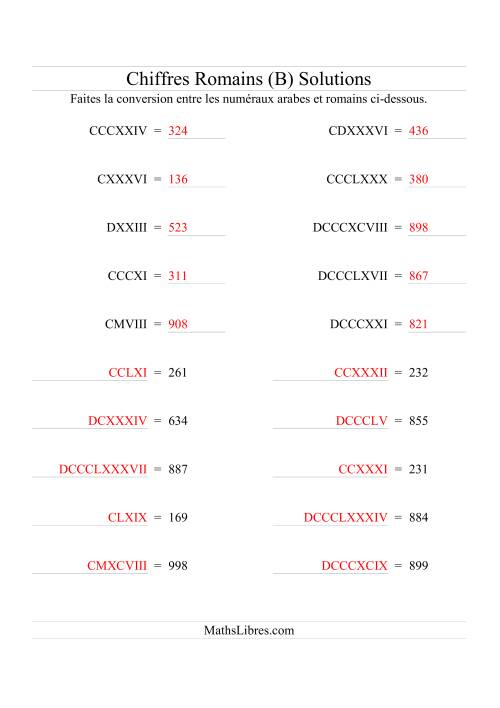 Conversion de chiffres romains jusqu'à 1000 (format standard) (B) page 2