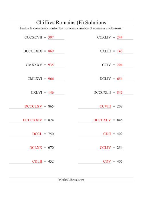 Conversion de chiffres romains jusqu'à 1000 (format standard) (E) page 2