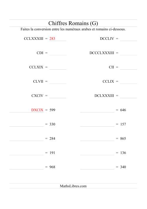 Conversion de chiffres romains jusqu'à 1000 (format standard) (G)