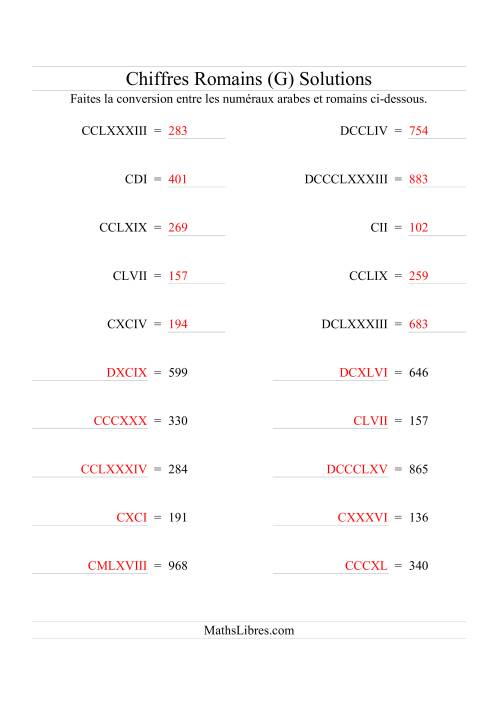 Conversion de chiffres romains jusqu'à 1000 (format standard) (G) page 2