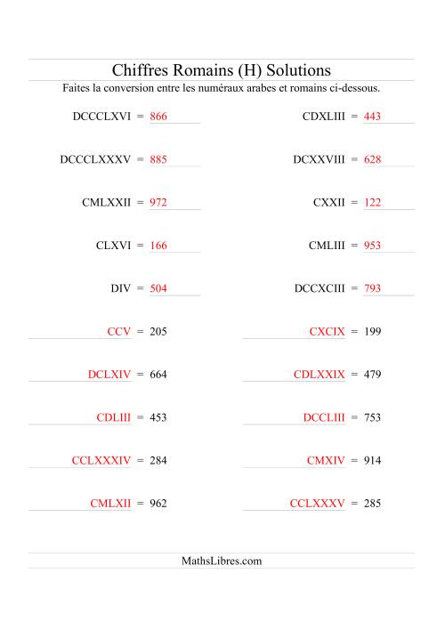 Conversion de chiffres romains jusqu'à 1000 (format standard) (H) page 2