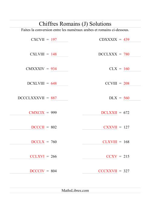 Conversion de chiffres romains jusqu'à 1000 (format standard) (J) page 2