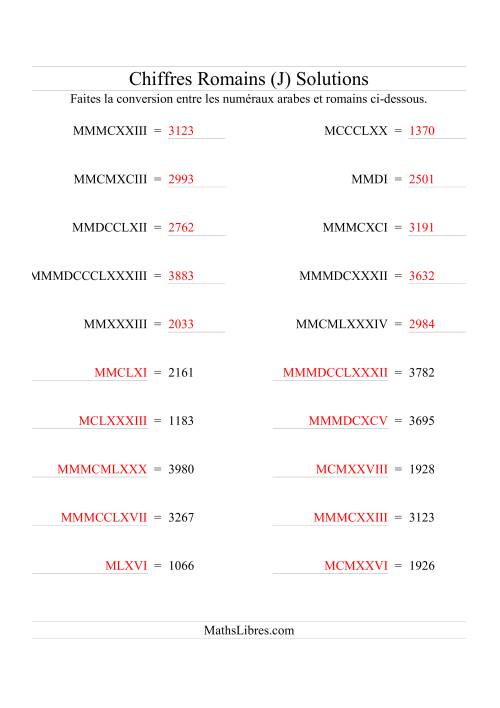 Conversion de chiffres romains jusqu'à 3999 (format standard) (J) page 2