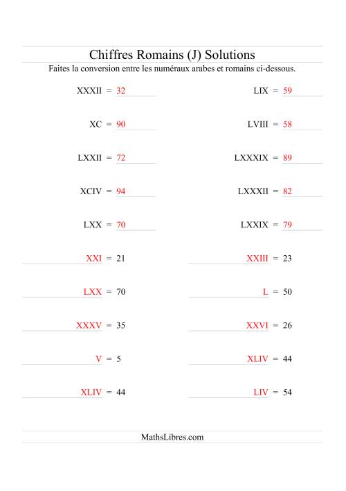 Conversion de chiffres romains jusqu'à 100 (format standard) (J) page 2