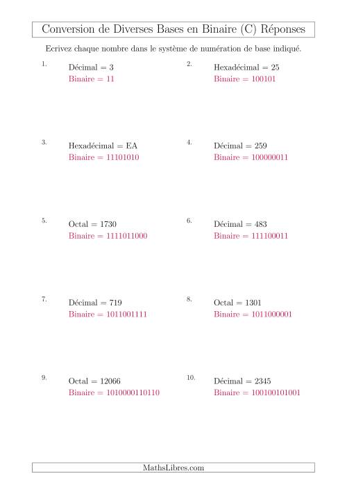 Conversion de Divers Systèmes de Numération de Base en Nombres Binaires (C) page 2