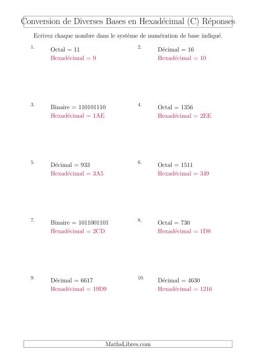 Conversion de Divers Systèmes de Numération de Base en Nombres Hexadécimaux (C) page 2
