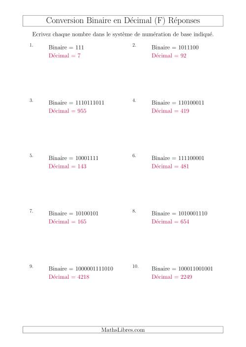Conversion de Nombres Binaires en Nombres Décimaux (F) page 2