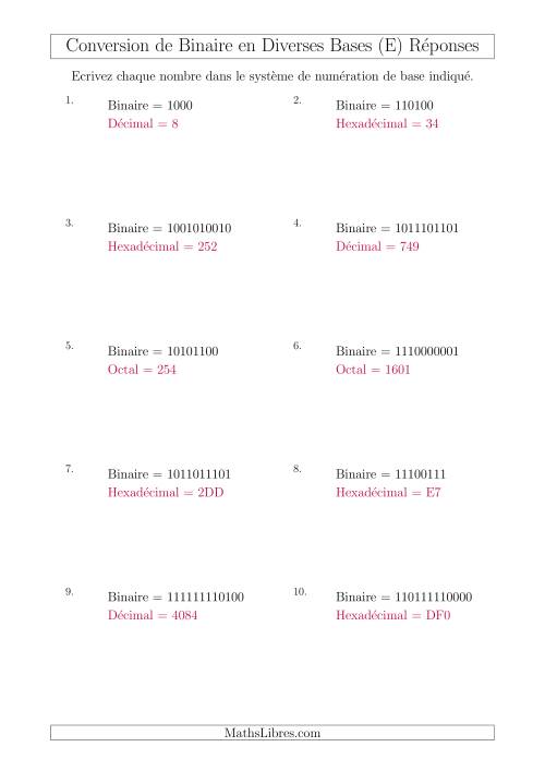 Conversion de Nombres Binaires en Divers Systèmes de Numération de Base (E) page 2