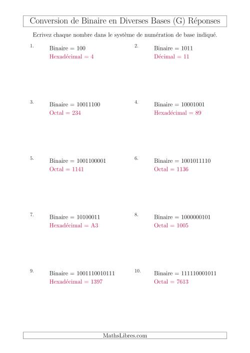 Conversion de Nombres Binaires en Divers Systèmes de Numération de Base (G) page 2
