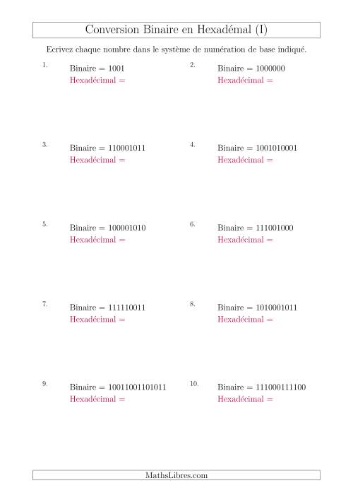 Conversion de Nombres Binaires en Nombres Hexadécimaux (I)