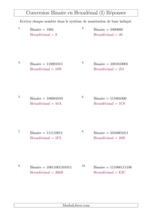 Conversion de Nombres Binaires en Nombres Hexadécimaux (I) page 2