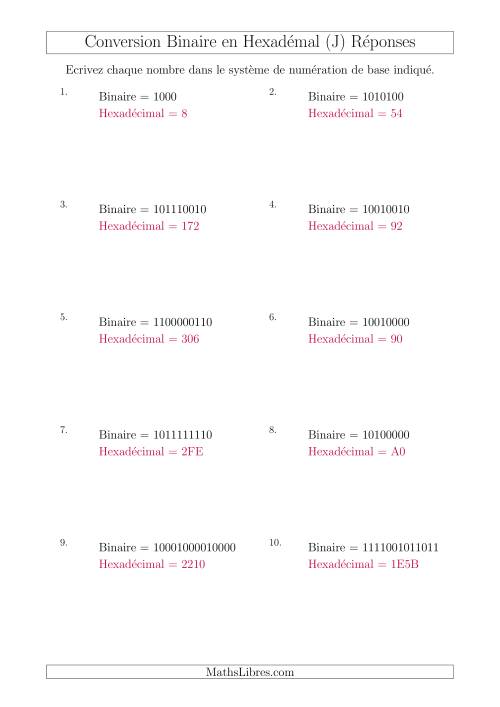 Conversion de Nombres Binaires en Nombres Hexadécimaux (J) page 2