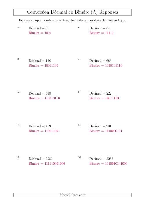 Conversion de Nombres Décimaux en Nombres Binaires (A) page 2