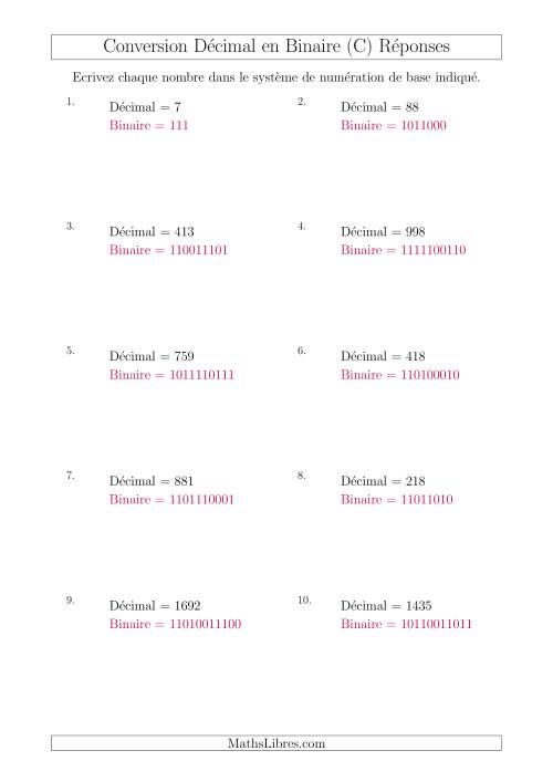 Conversion de Nombres Décimaux en Nombres Binaires (C) page 2