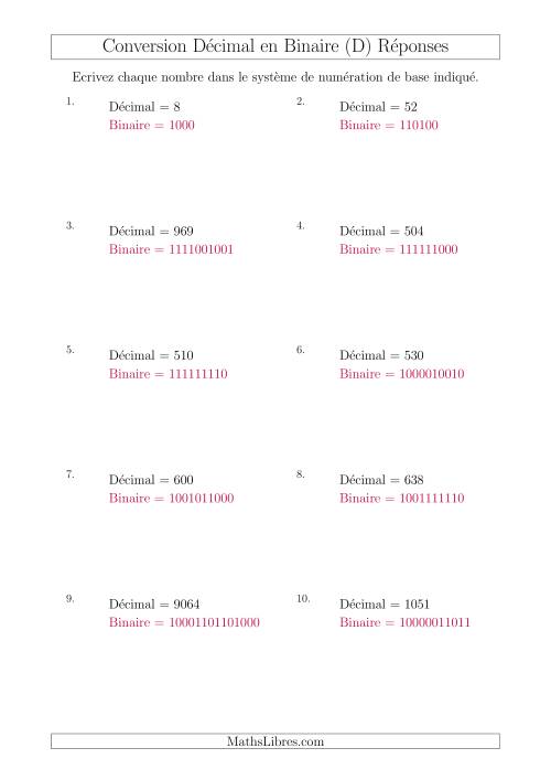 Conversion de Nombres Décimaux en Nombres Binaires (D) page 2