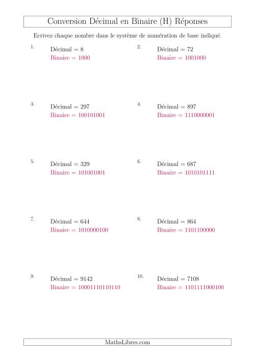 Conversion de Nombres Décimaux en Nombres Binaires (H) page 2
