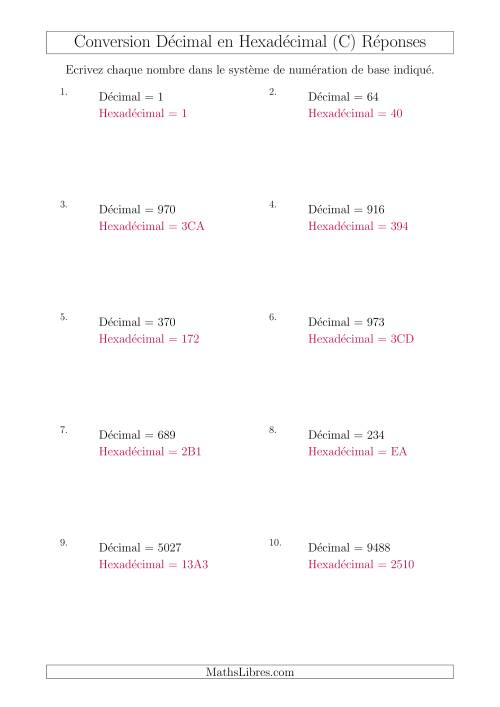 Conversion de Nombres Décimaux en Nombres Hexadécimaux (C) page 2