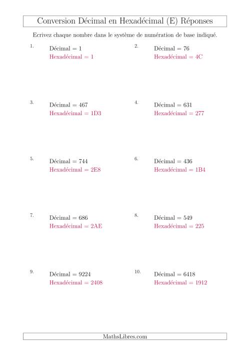 Conversion de Nombres Décimaux en Nombres Hexadécimaux (E) page 2