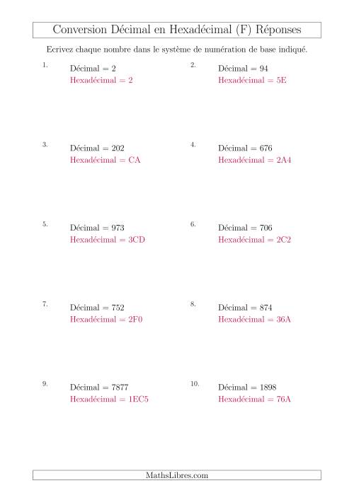 Conversion de Nombres Décimaux en Nombres Hexadécimaux (F) page 2