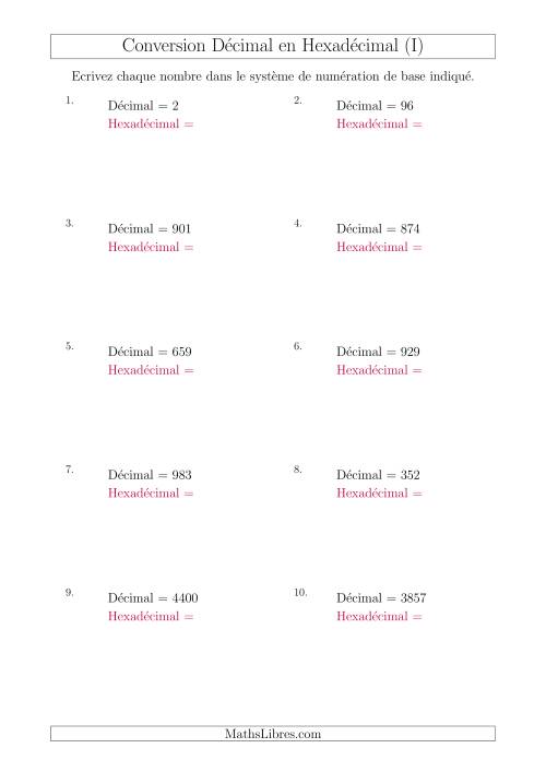 Conversion de Nombres Décimaux en Nombres Hexadécimaux (I)