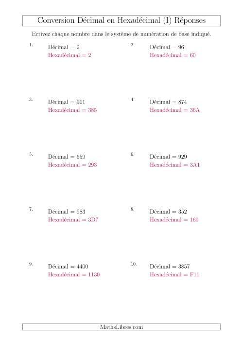 Conversion de Nombres Décimaux en Nombres Hexadécimaux (I) page 2