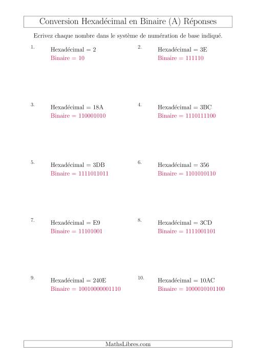 Conversion de Nombres Hexadécimaux en Nombres Binaires (A) page 2