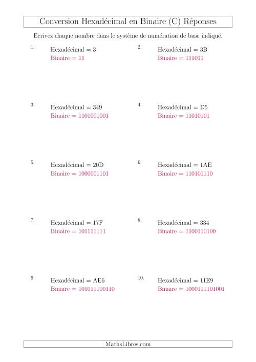 Conversion de Nombres Hexadécimaux en Nombres Binaires (C) page 2