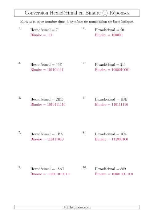 Conversion de Nombres Hexadécimaux en Nombres Binaires (I) page 2