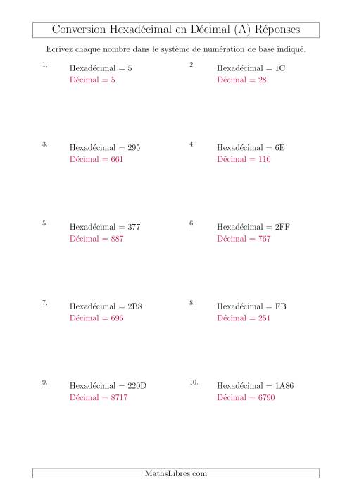Conversion de Nombres Hexadécimaux en Nombres Décimaux (A) page 2
