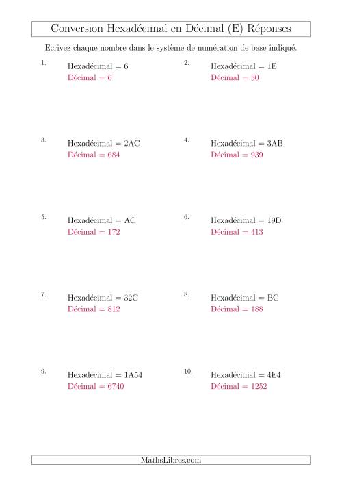 Conversion de Nombres Hexadécimaux en Nombres Décimaux (E) page 2