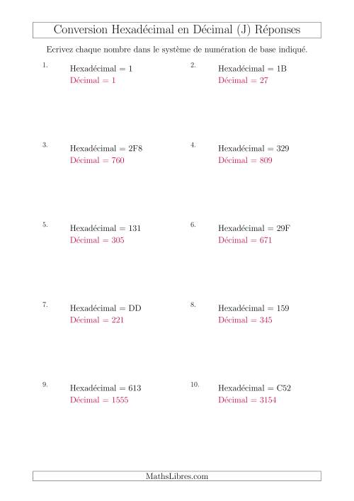 Conversion de Nombres Hexadécimaux en Nombres Décimaux (J) page 2