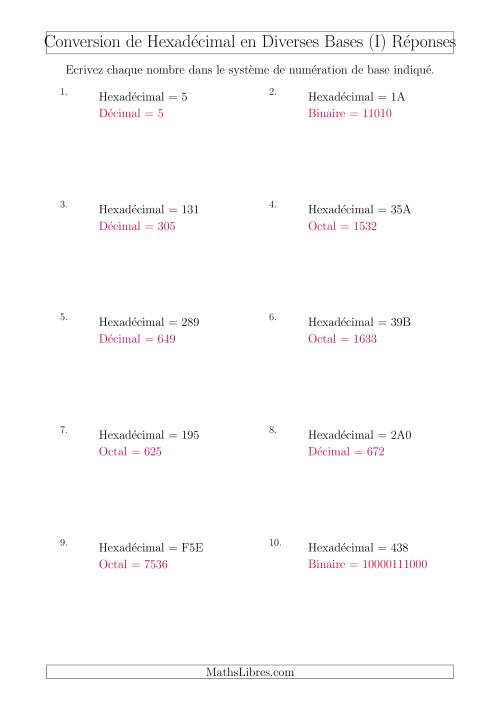 Conversion de Nombres Hexadécimaux en Divers Systèmes de Numération de Base (I) page 2