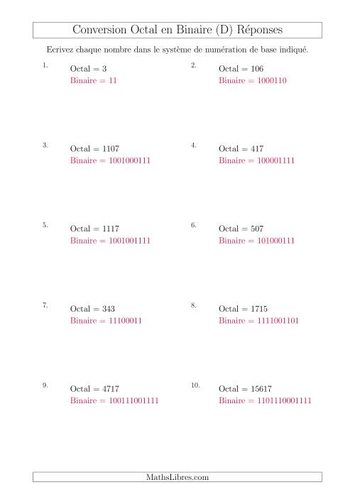 Conversion de Nombres Octaux en Nombres Binaires (D) page 2