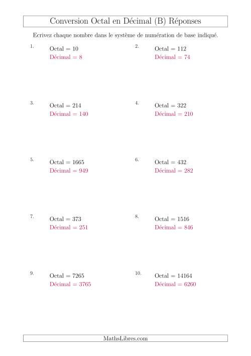 Conversion de Nombres Octaux en Nombres Décimaux (B) page 2