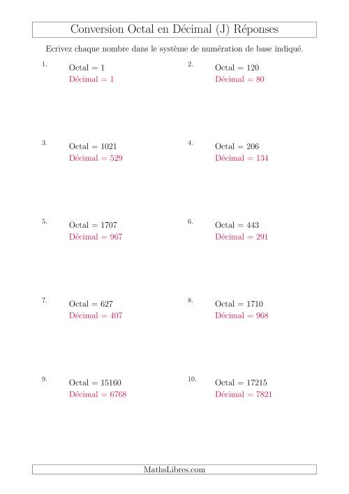 Conversion de Nombres Octaux en Nombres Décimaux (J) page 2